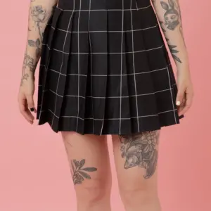 Saia de pregas Xadrez Grid Preto
